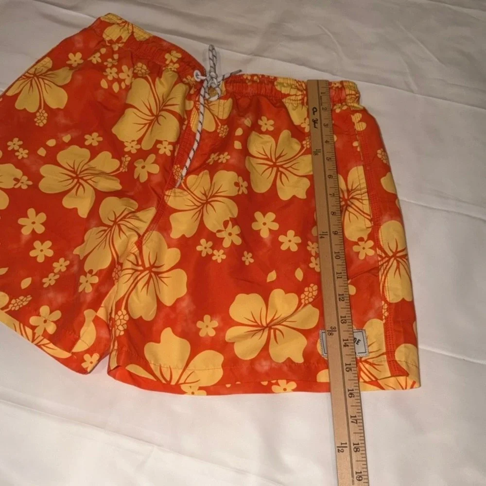 Worldwide Surf Rider Swim Trunks Mens‎ Medium Orange Yellow Hibiscus Floral